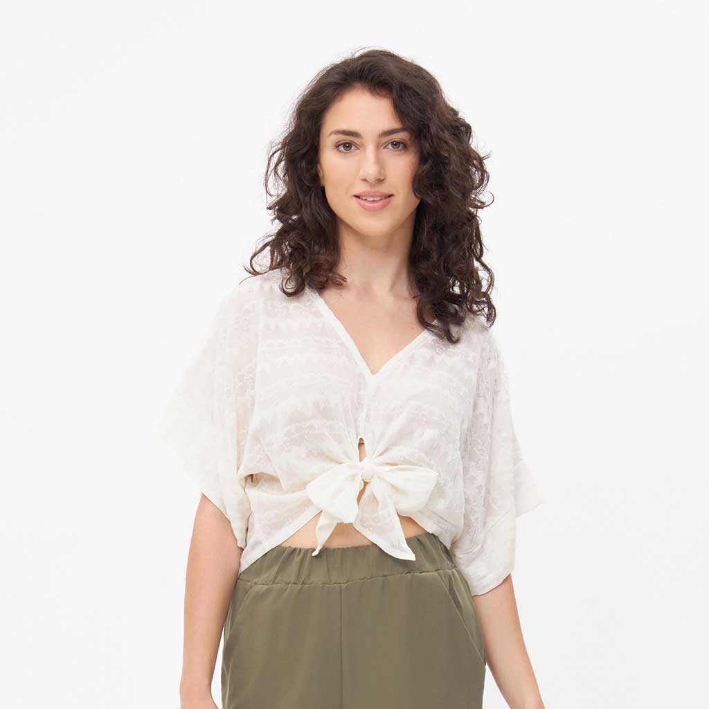 WRAP Sommerbluse mit Spitze - Natur