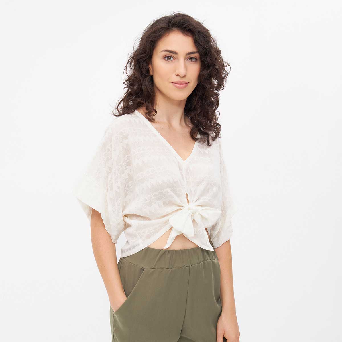 WRAP Sommerbluse mit Spitze - Natur