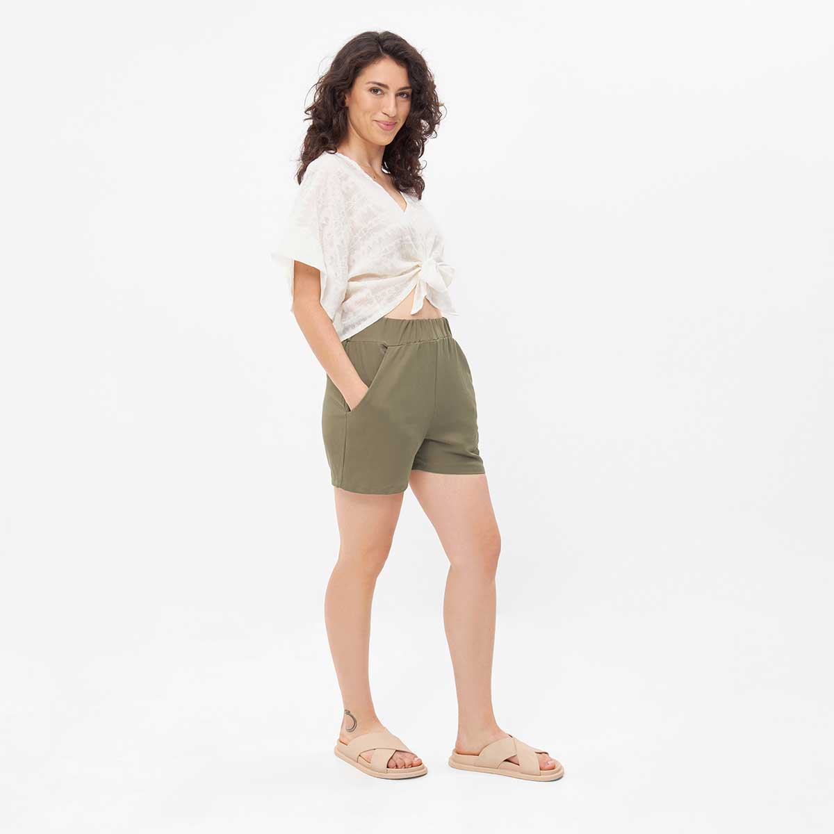 WRAP Sommerbluse mit Spitze - Natur