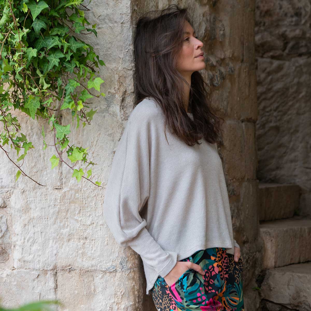 Strickpullover SLABBY Natur Melange aus Bio-Baumwolle