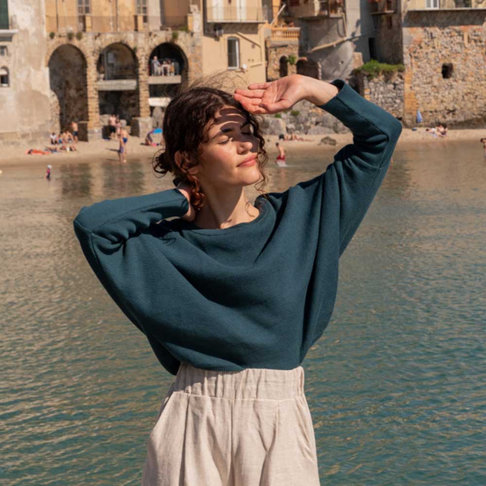 Strickpullover SLABBY Petrol aus Bio-Baumwolle