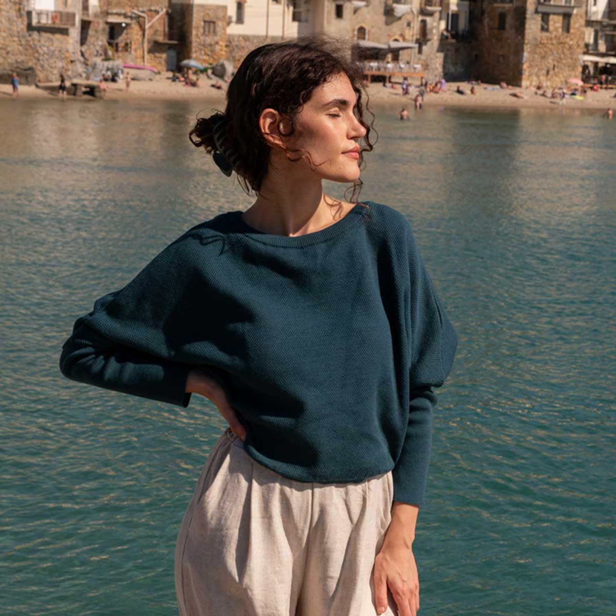 Strickpullover SLABBY Petrol aus Bio-Baumwolle