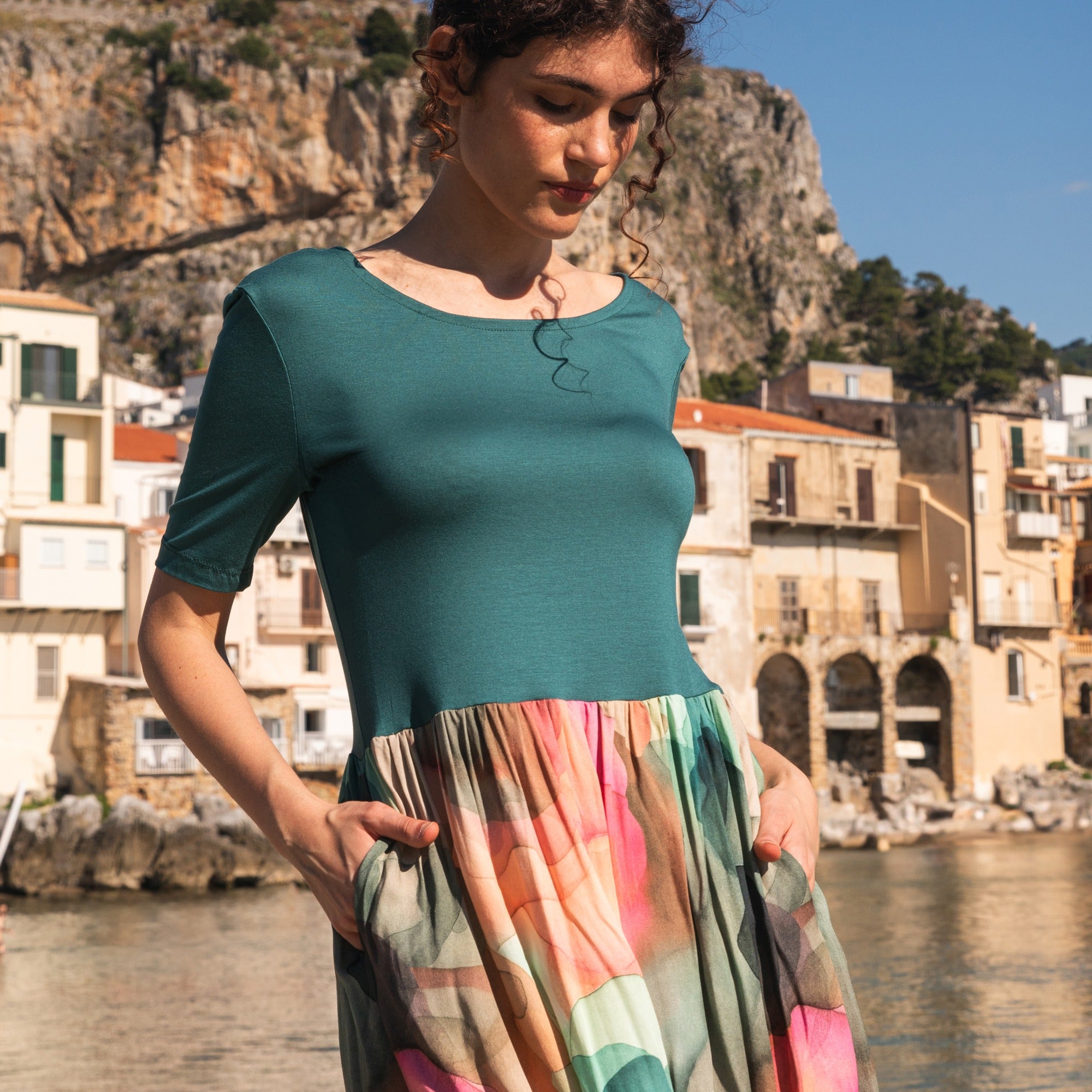 Kleid MIXAM petrol/clouds aus ECOVERO®