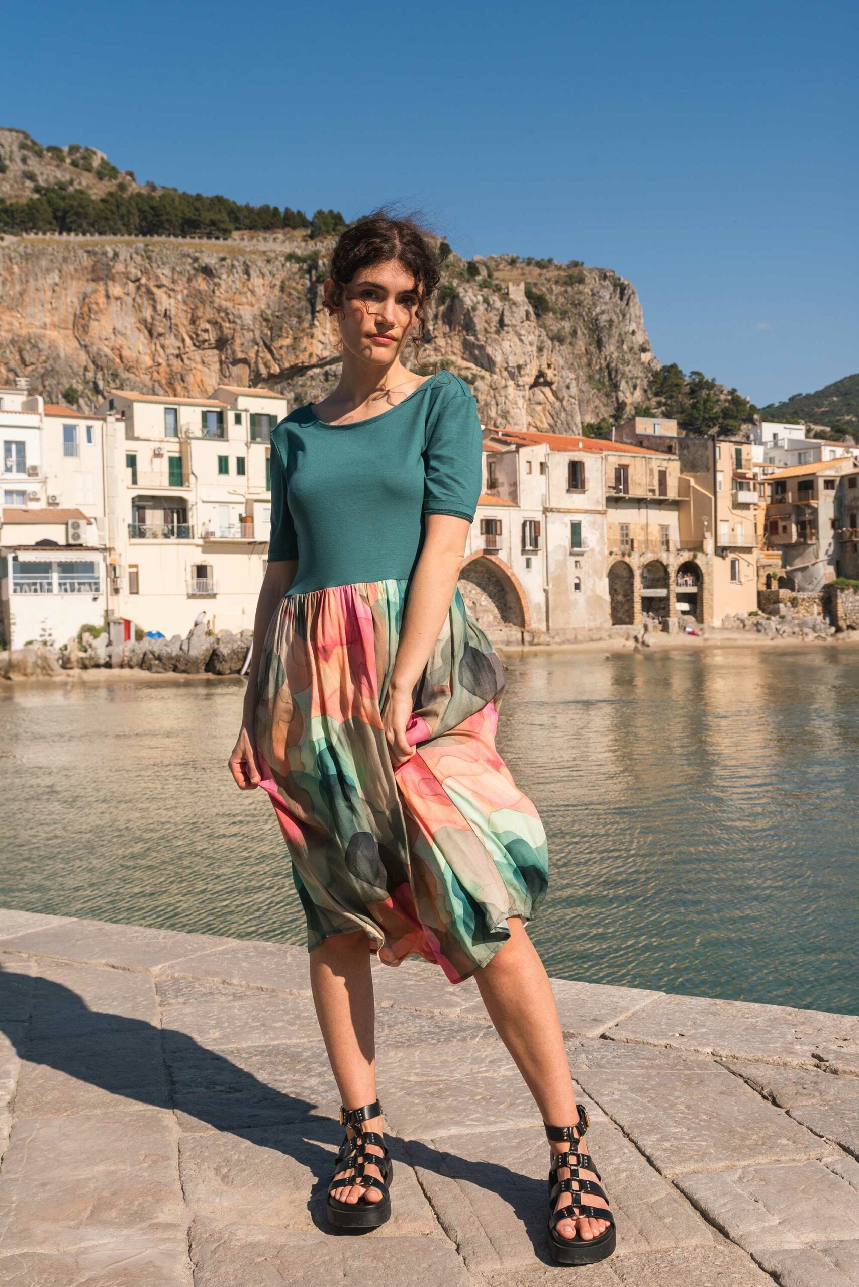 Kleid MIXAM petrol/clouds aus ECOVERO®