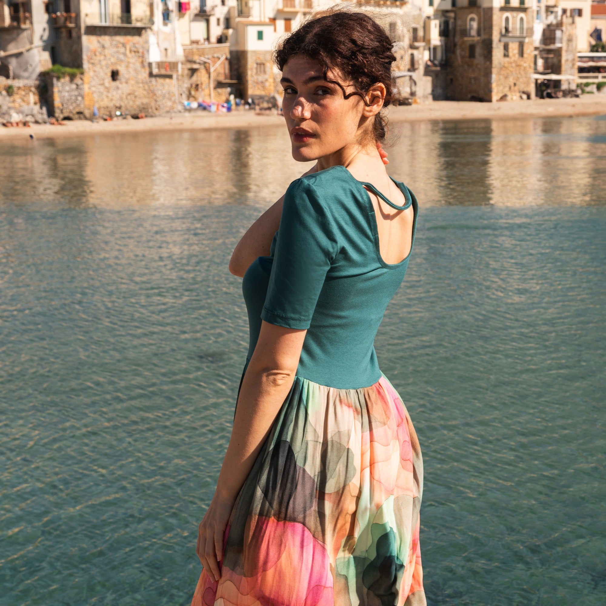 Kleid MIXAM petrol/clouds aus ECOVERO®