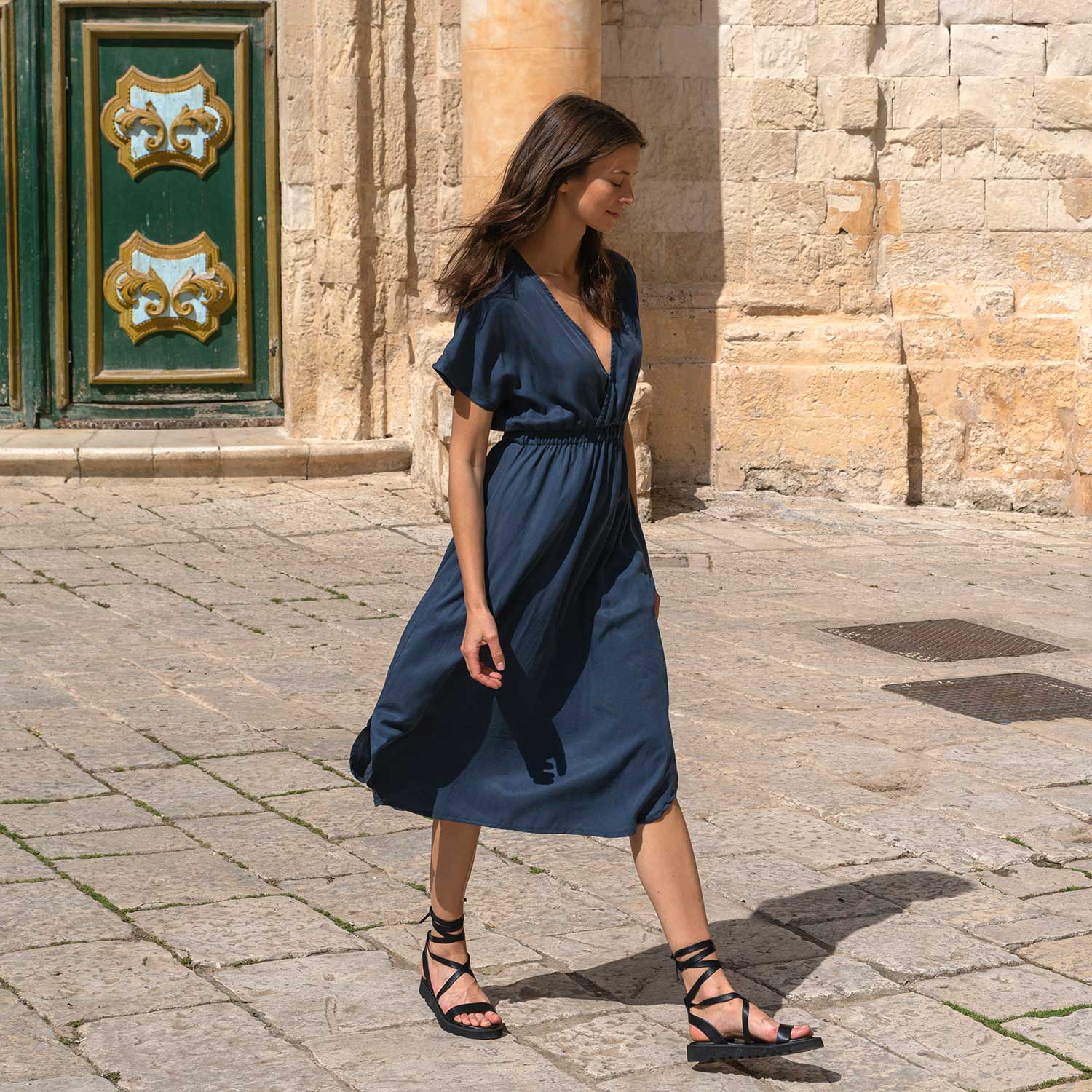 Kimonokleid JOAN in Rauchblau aus TENCEL®