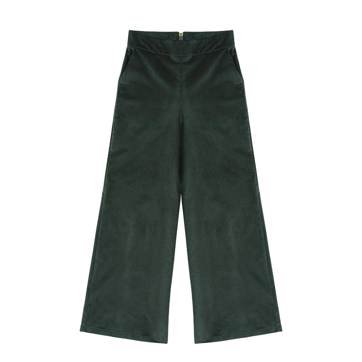 GLEN weite dunkelgrüne Cordhose im Marlene-Stil