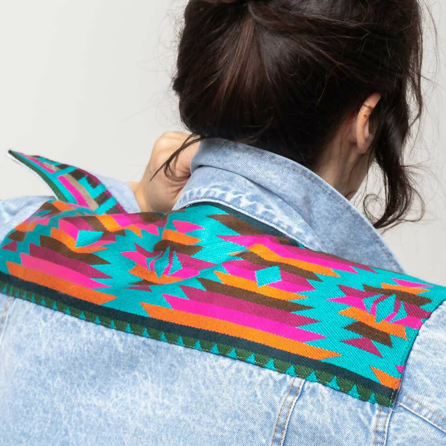 Boho Jeansjacke blue pink