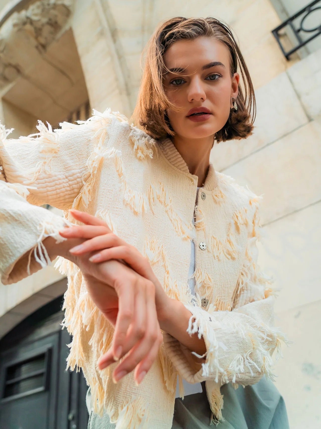 Blouson WAVE - Jacke mit Wellenmuster in Ecru