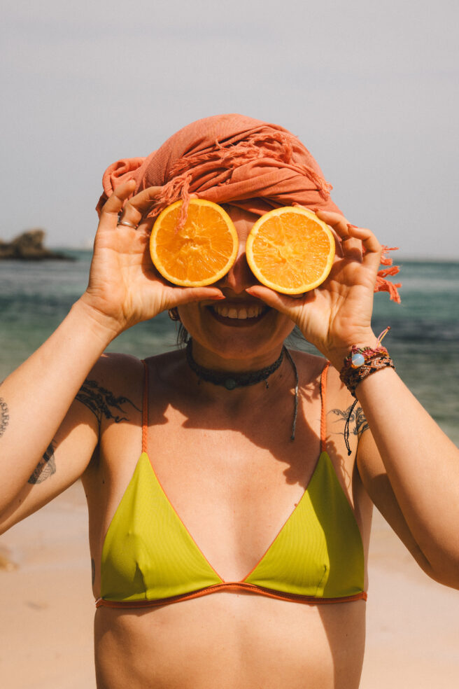 Zumi Triangle Bikini Top in Papaya