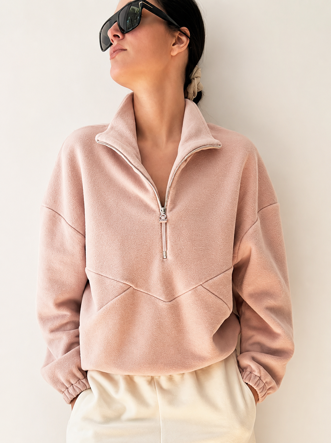 Half-Zip FRIDA – Fleecepulli aus Bio-Baumwolle in Dusty Pink