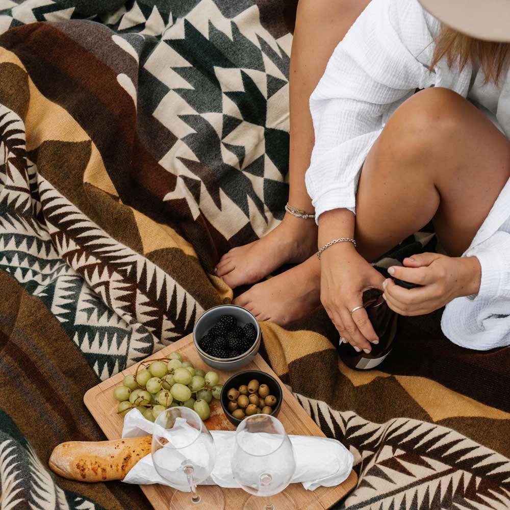 ETHNO Kingsize Decke Brown/ Green