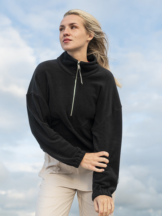 Half-Zip FRIDA – weiches Fleece aus Bio-Baumwolle in Schwarz