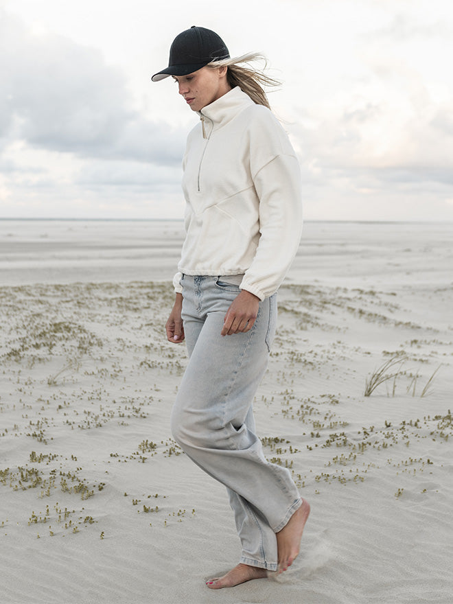 Half-Zip FRIDA – Fleecepulli aus Bio-Baumwolle in Ecru