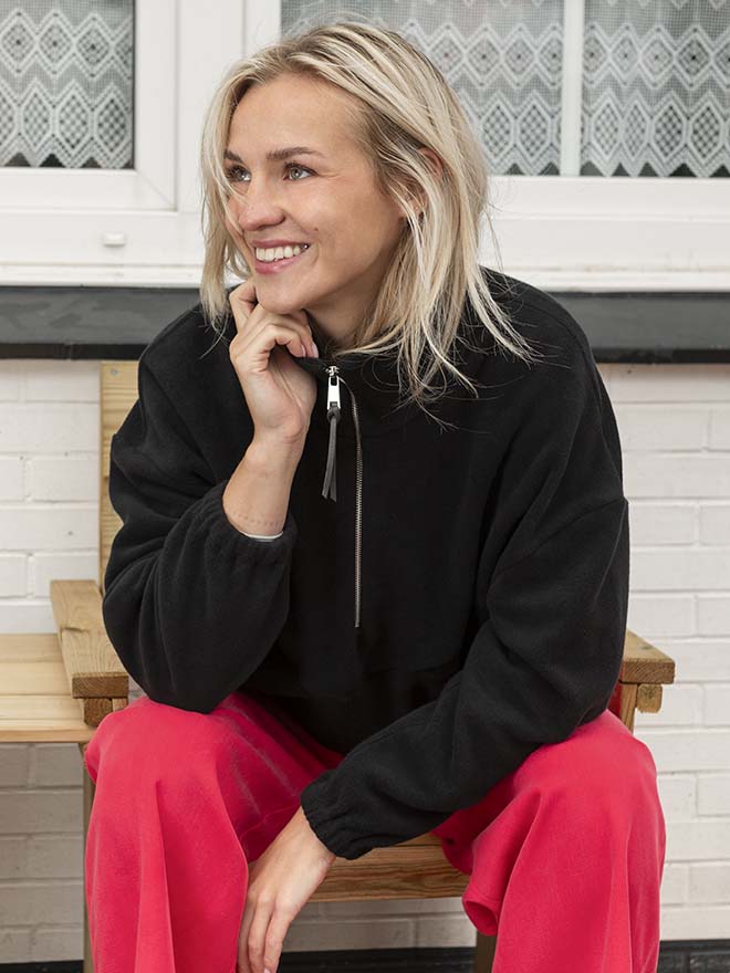 Half-Zip FRIDA – weiches Fleece aus Bio-Baumwolle in Schwarz
