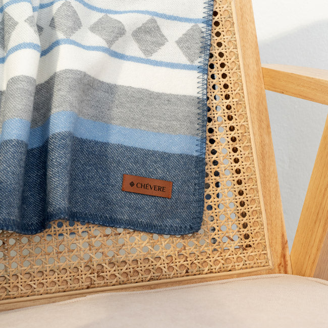 Hippie Decke, Navajo Wolldecke, Tagesdecke blau natur, Boho Decke beige, Kuscheldecke Wolle, nachhaltige Kuscheldecke blau