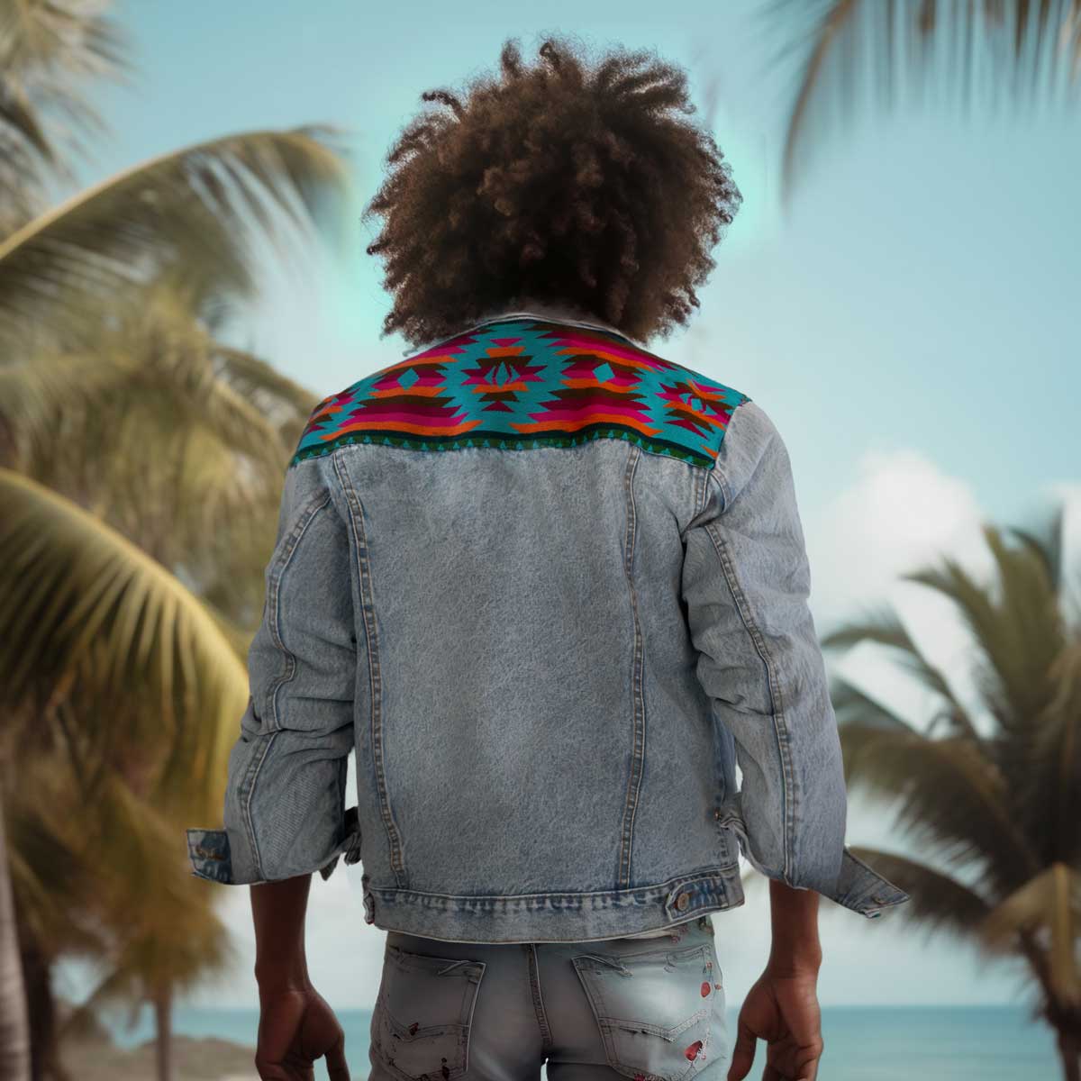 Ethno Jeansjacke Otavalo Frost Blue/ Pink