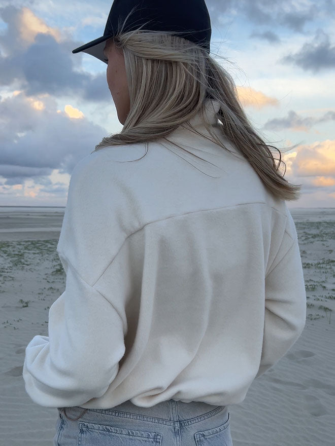 Half-Zip FRIDA – Fleecepulli aus Bio-Baumwolle in Ecru