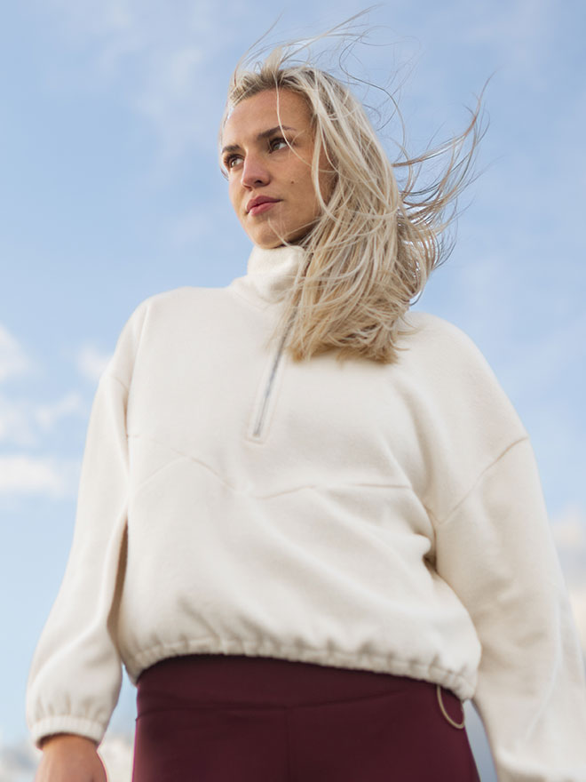 Half-Zip FRIDA – Fleecepulli aus Bio-Baumwolle in Ecru