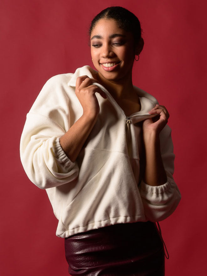 Half-Zip FRIDA – Fleecepulli aus Bio-Baumwolle in Ecru