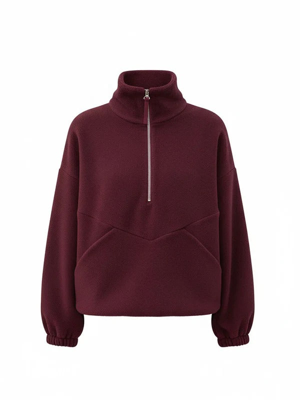Half-Zip FRIDA – Fleecepulli aus Bio-Baumwolle in Bordeaux