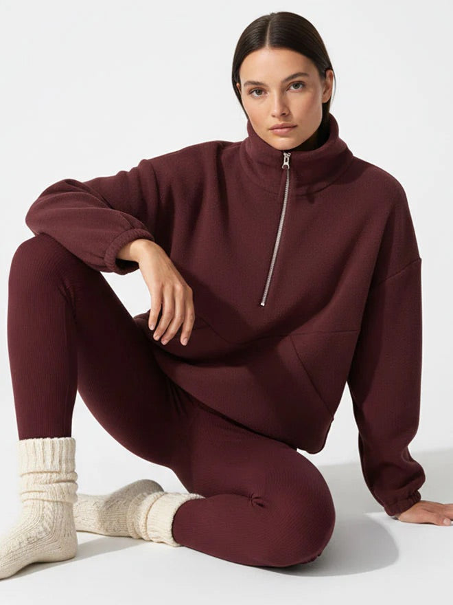 Half-Zip FRIDA – Fleecepulli aus Bio-Baumwolle in Bordeaux