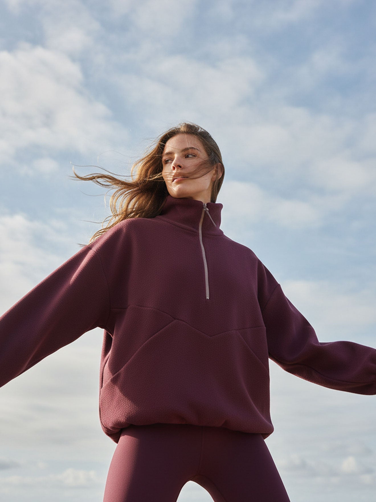 Half-Zip FRIDA – Fleecepulli aus Bio-Baumwolle in Bordeaux