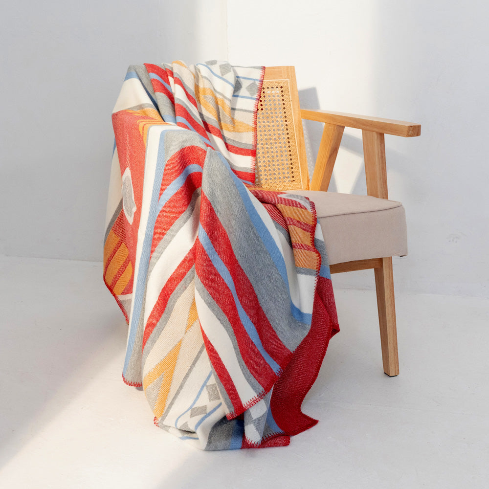 Schurwolle aus Neuseeland, Schurwolldecke Merino, Nachhaltige Kuscheldecke, Hippie Wolldecke, Couchdecke Merinowolle, Sofa-Kuscheldecke bunt, Wolldecke rot