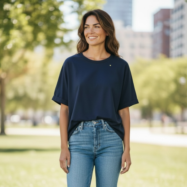 Oversized Shirt mit Herz-Stick von simply love it (Bio-Baumwolle)