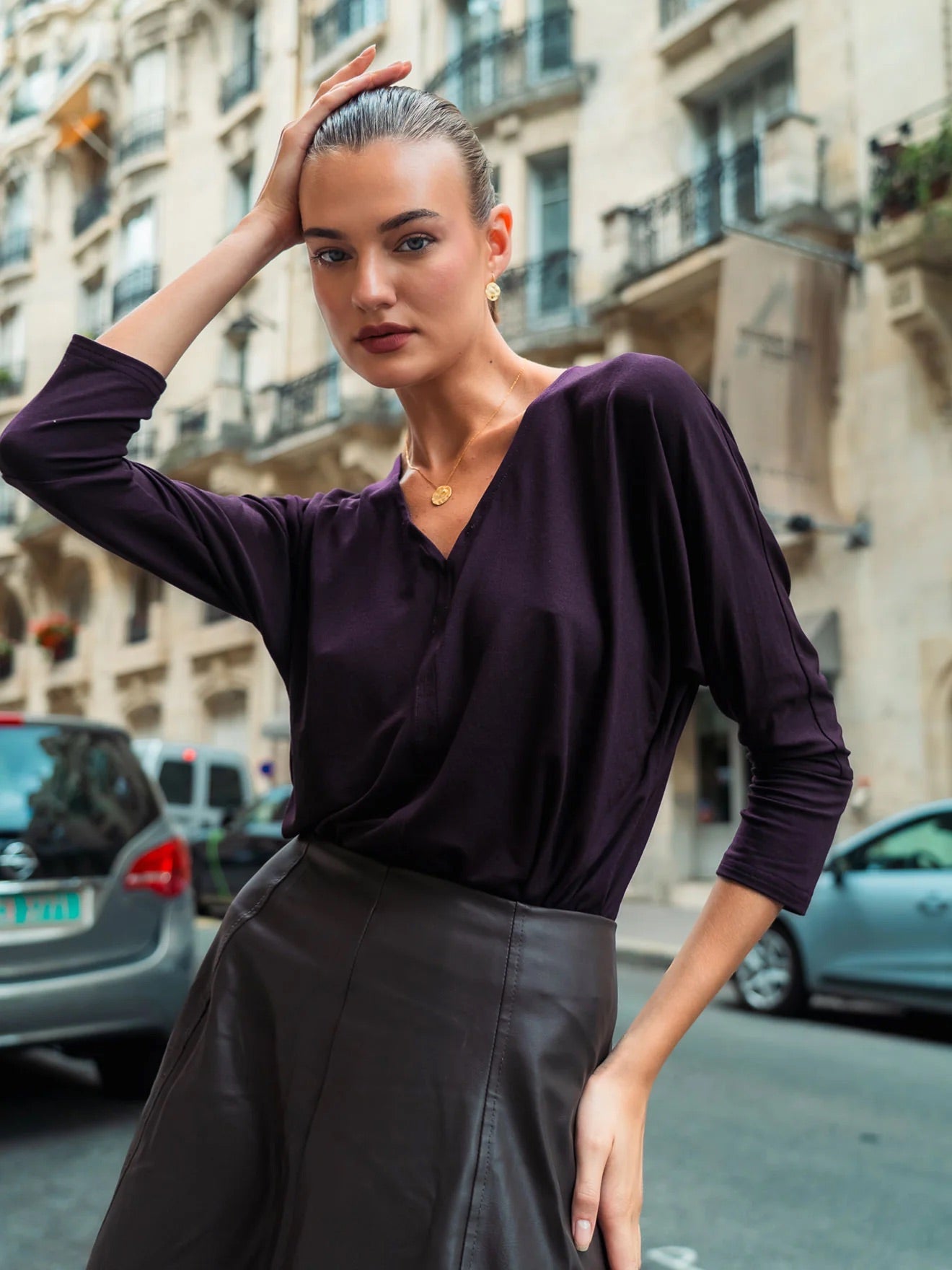 Zero Waste V-Neck Shirt – aus weichem Modal in Burgundy