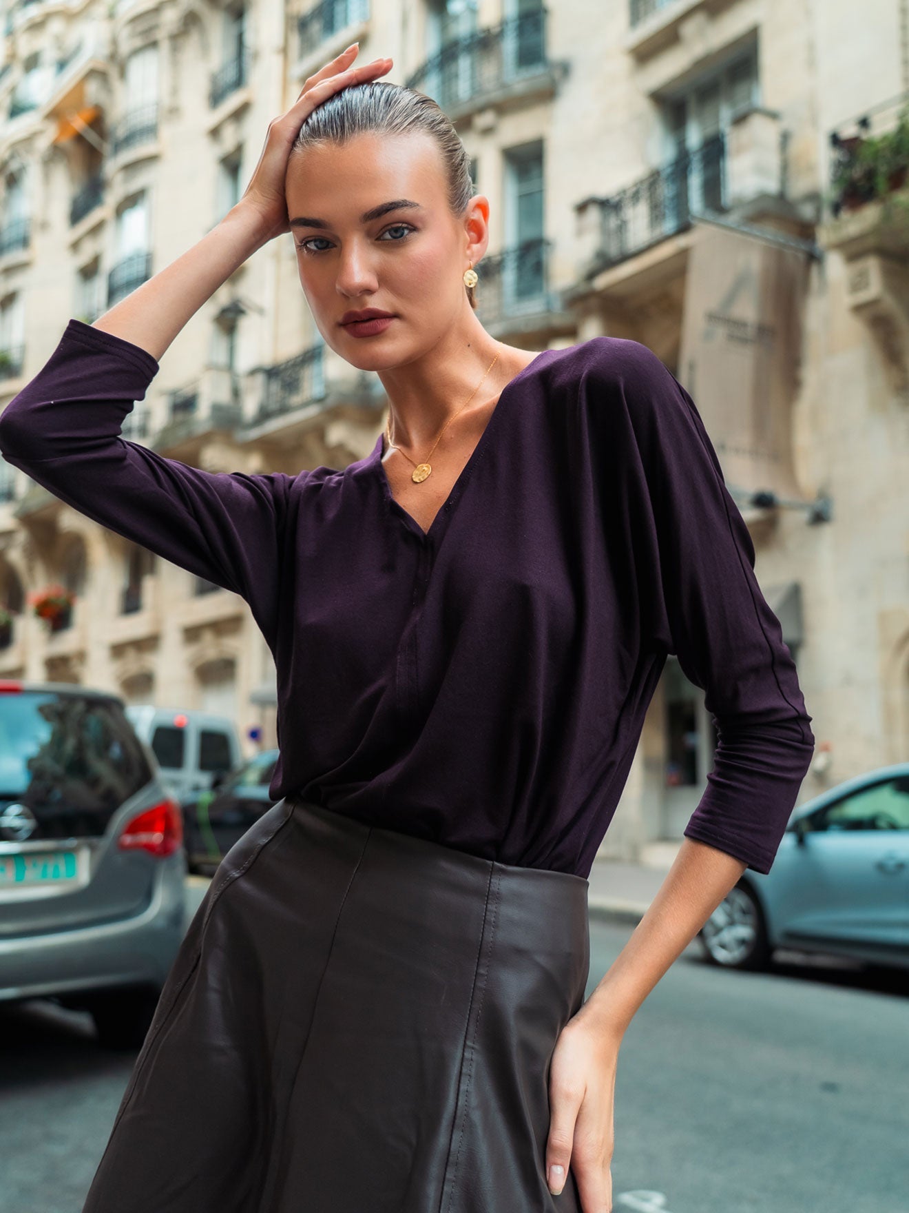 Zero Waste V-Neck Shirt – aus weichem Modal in Burgundy