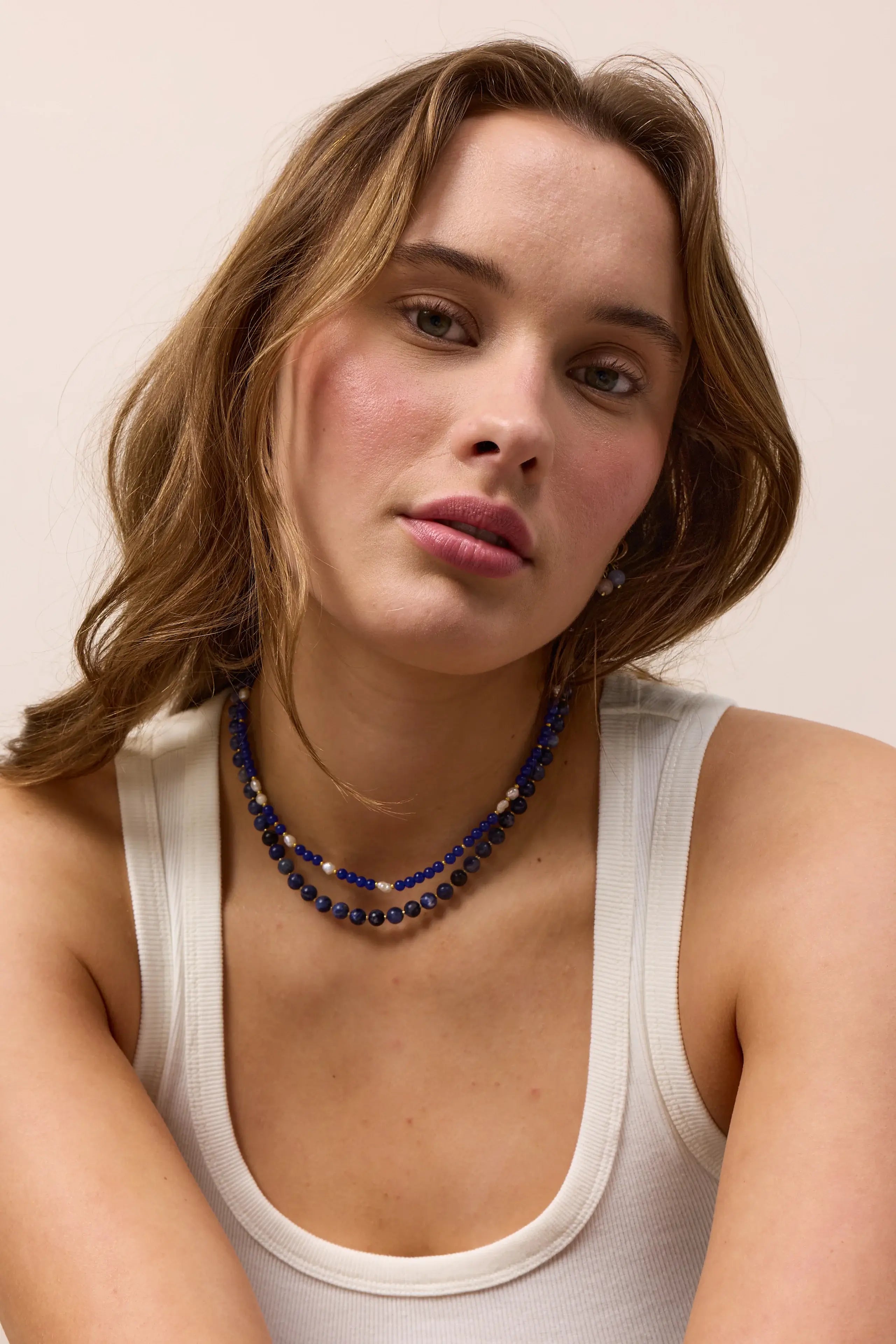 Kette für Damen blaue Jade "Peace" - Symbol für Frieden | Soï (Sterlingsilber, vergoldet)