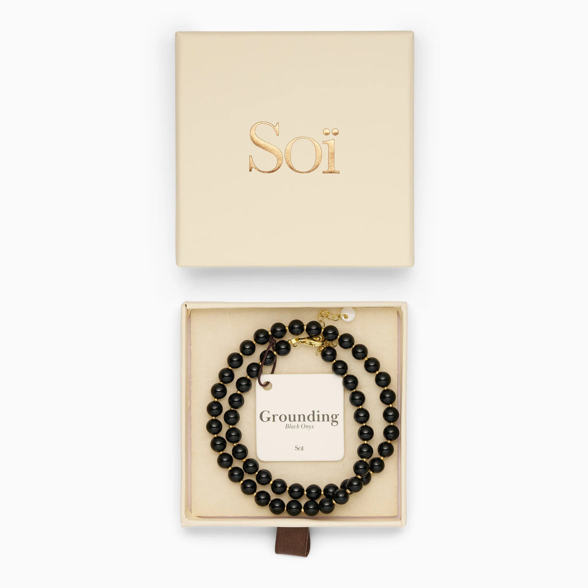 Kette für Damen schwarzer Onyx „Grounding" – Symbol für Schutz und Erdung | Soï (Sterlingsilber, vergoldet)
