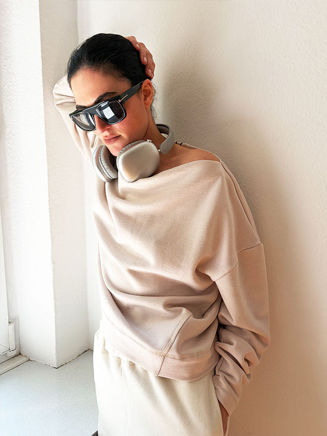 Sweatshirt LUNA aus edlem Baumwolle-Kaschmir-Mix in Almond