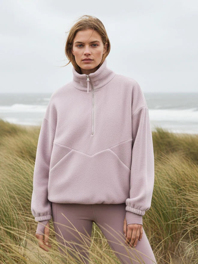 Half-Zip FRIDA – Fleecepulli aus Bio-Baumwolle in Dusty Pink