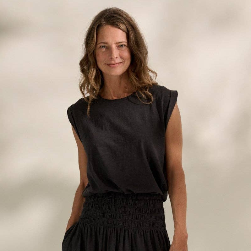 Damen T-Shirt ärmellos dunkelgrau moshimoshimind