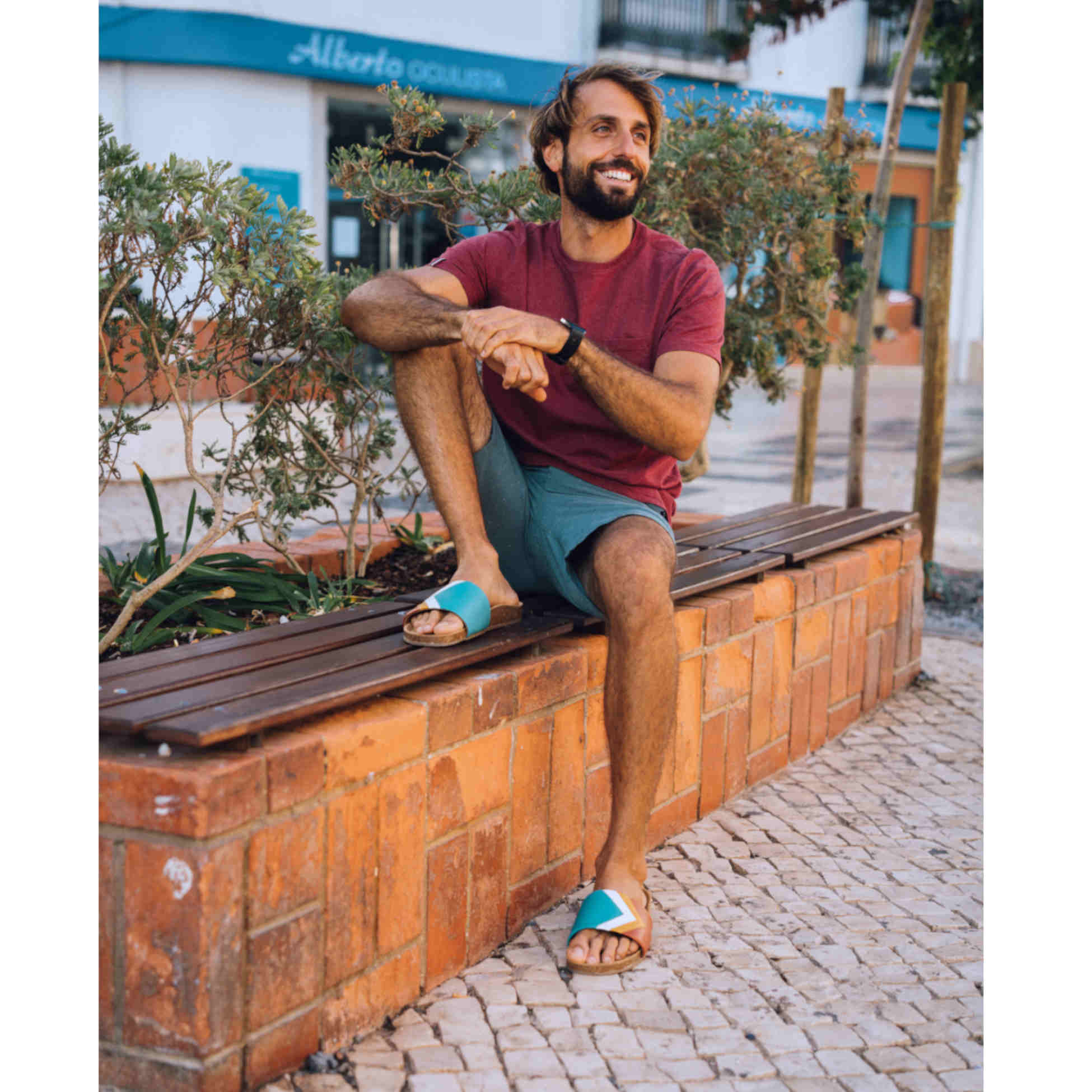 Braune türkise Sandalen Herren, SUNSET Slides Peta Vegan Award 2023, Travel, Reise, Marke Fünve