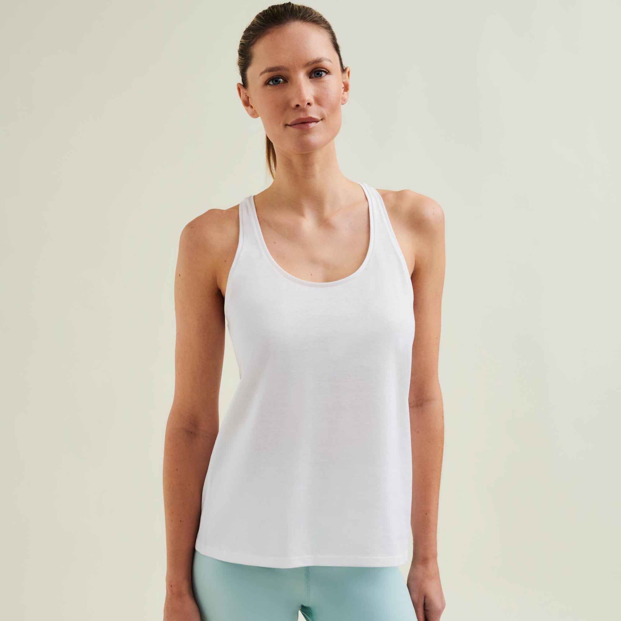 Fashionable biodegradable Yoga Racer Back Top in Diamond White - Circular Activewear Fashion for gym, yoga, and Pilates