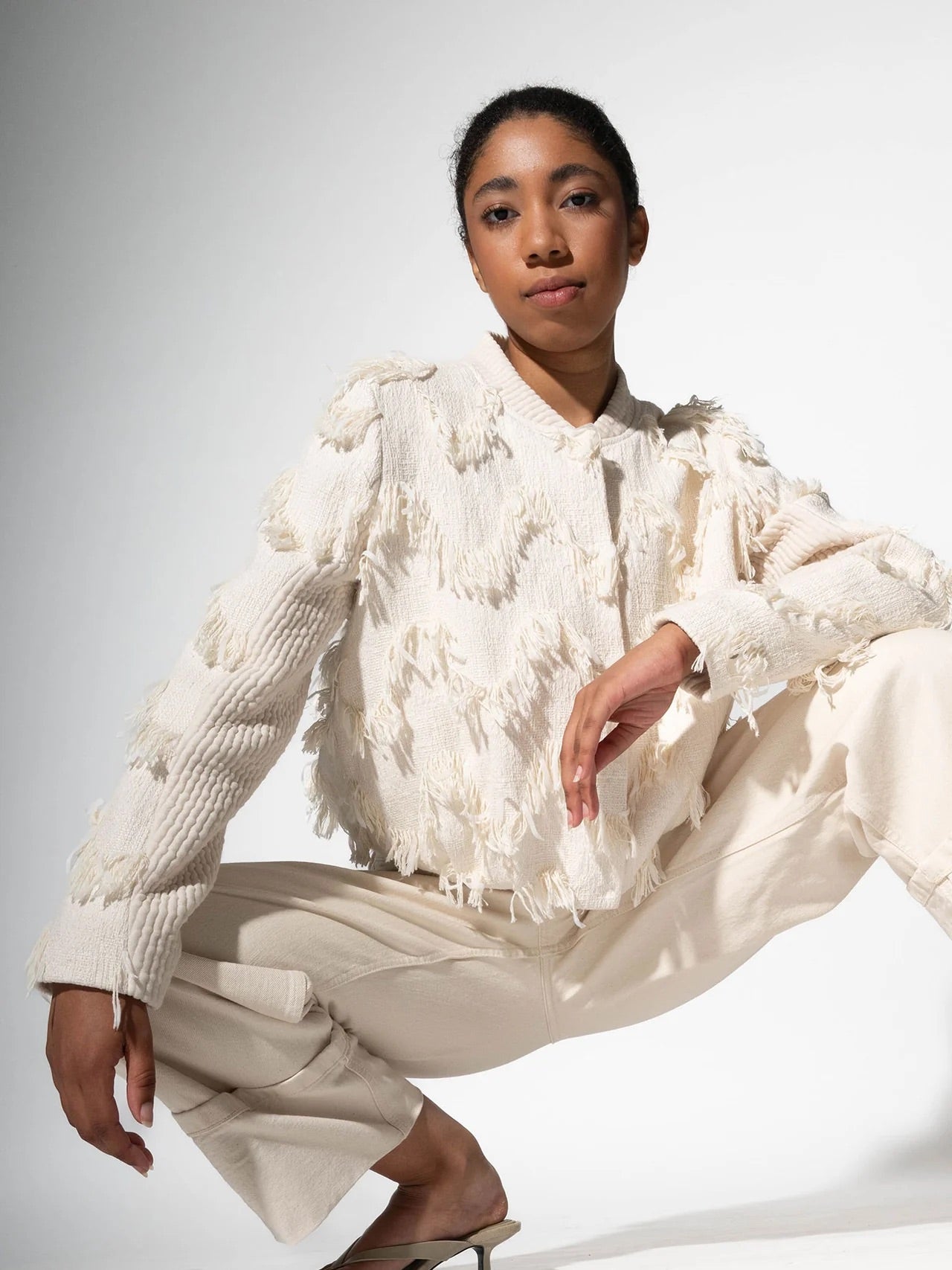 Blouson WAVE - Jacke mit Wellenmuster in Ecru