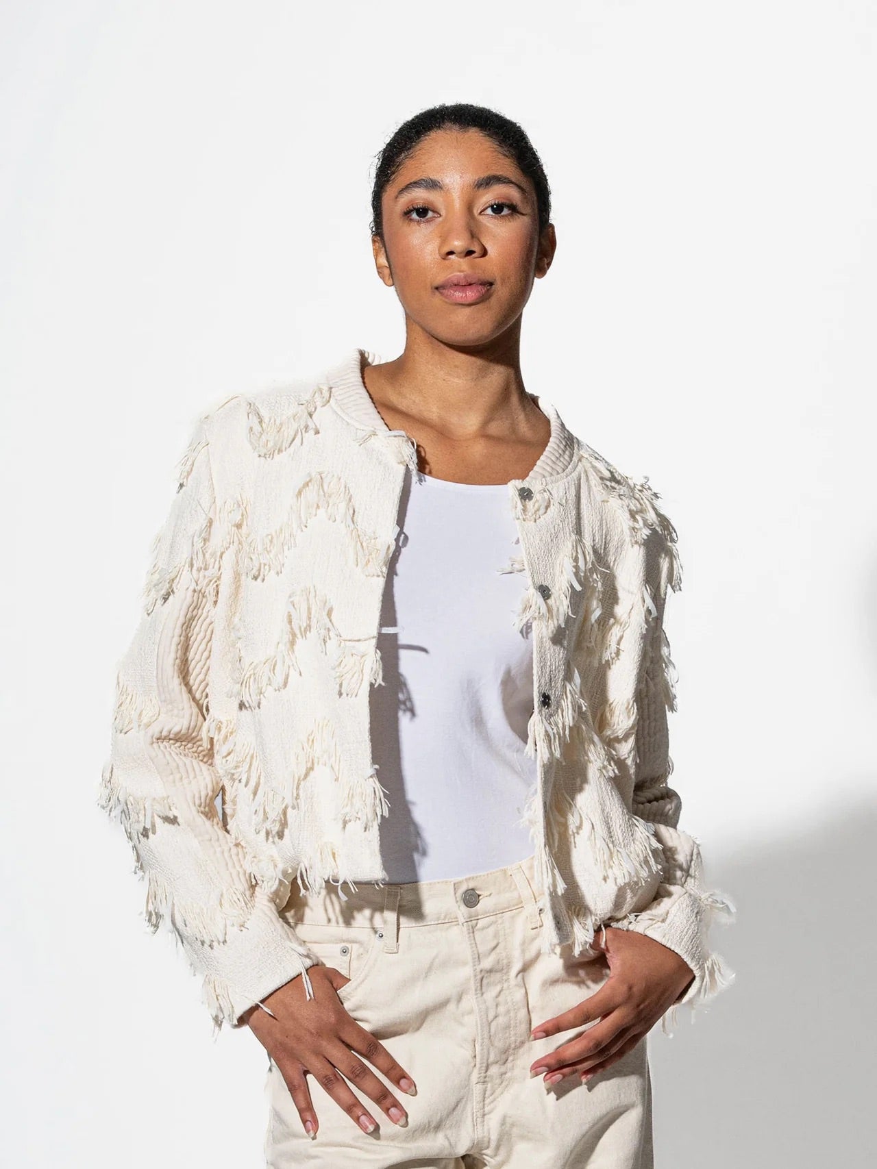 Blouson WAVE - Jacke mit Wellenmuster in Ecru