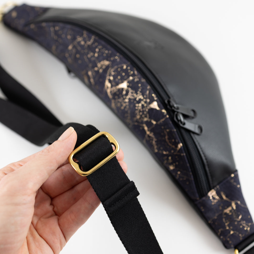 Bauchtasche Kork Nachtblau Gold Schwarz Size L