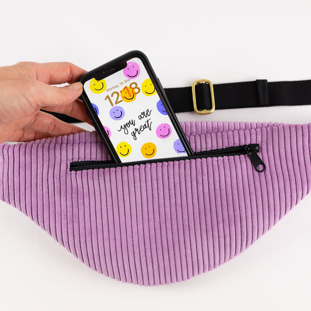 NOAS Bauchtasche Cord Lilac - Size L mit Reißverschlusstasche