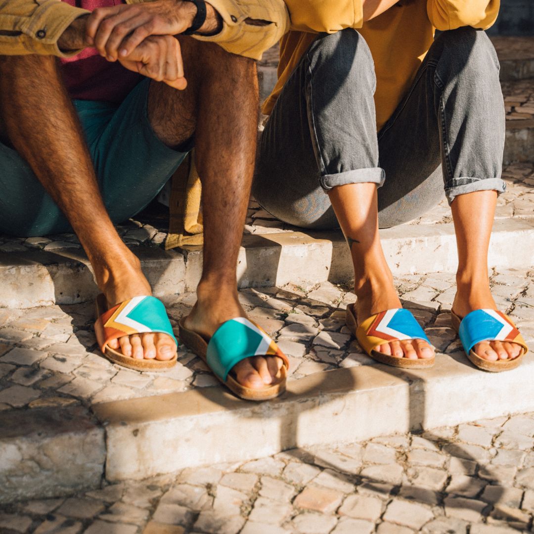 Herrensandalen türkis, Fußbett, Fünve