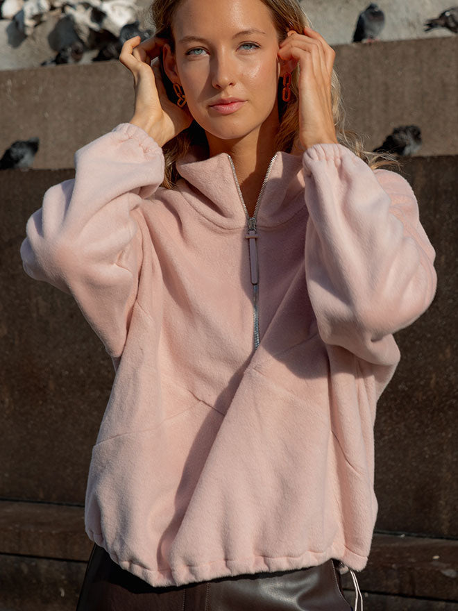 Half-Zip FRIDA – Fleecepulli aus Bio-Baumwolle in Dusty Pink