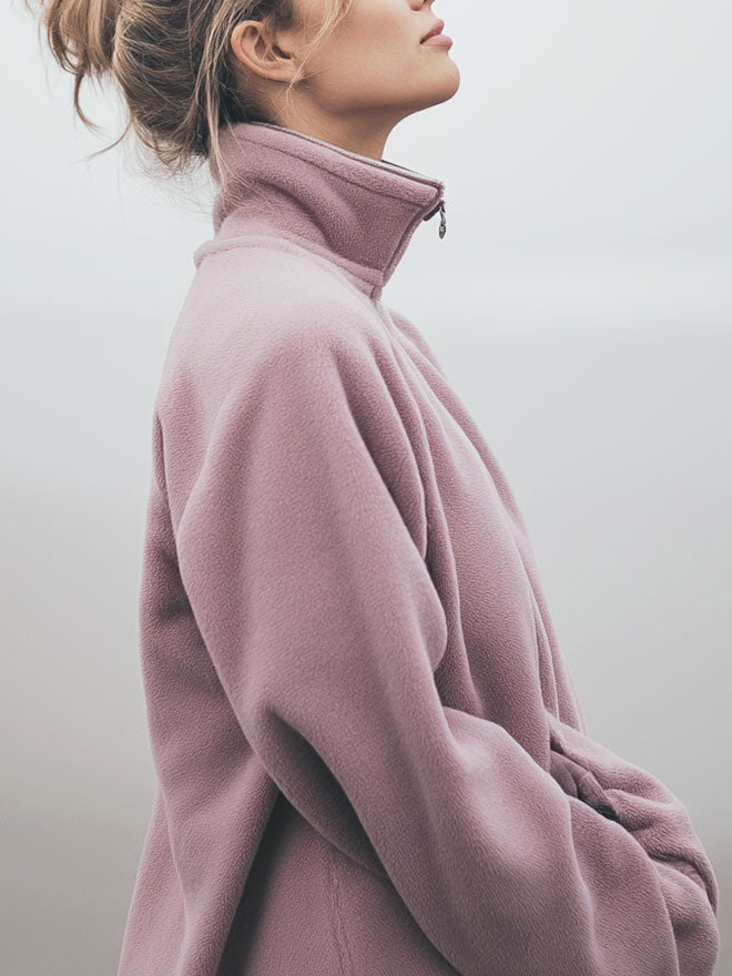 Half-Zip FRIDA – Fleecepulli aus Bio-Baumwolle in Dusty Pink
