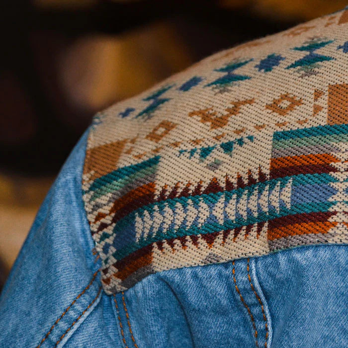 Cotacachi- Ethno Jeansjacke - Frost Blue/Beige