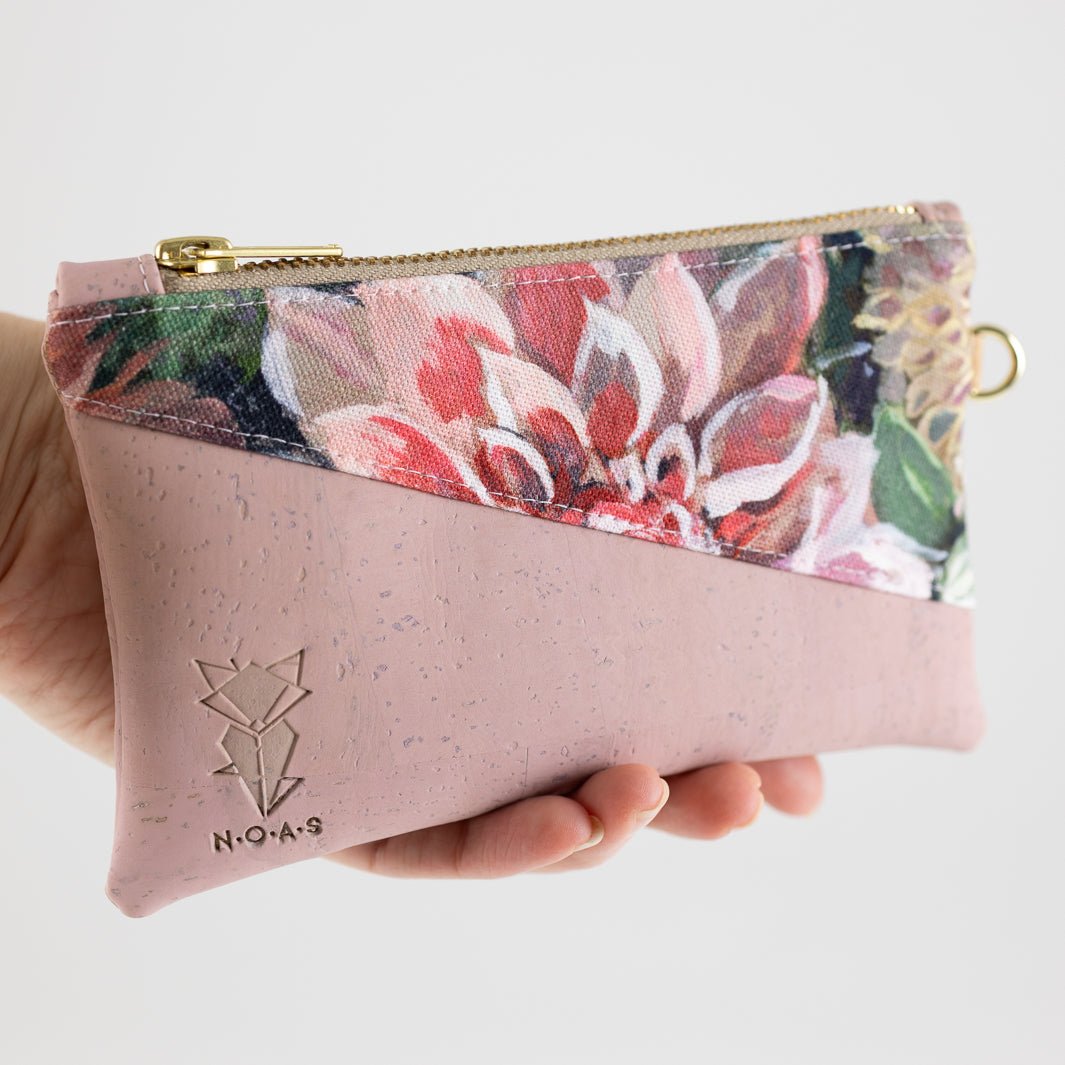 Mini-Geldbörse Spring Blossom Kork Rosa mit Kartenfächern - vegan und handgefertigt in Berlin | NOAS NOAS- simply love it.