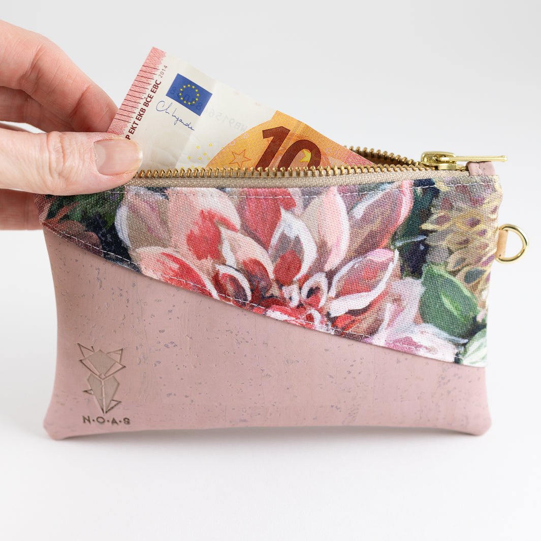Mini-Geldbörse Spring Blossom Kork Rosa mit Kartenfächern - vegan und handgefertigt in Berlin | NOAS NOAS- simply love it.