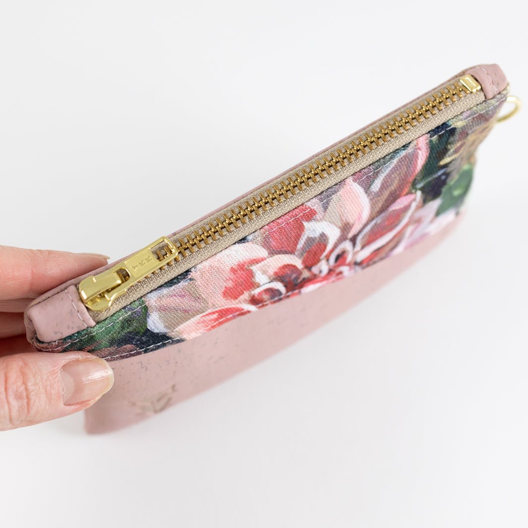 Mini-Geldbörse Spring Blossom Kork Rosa mit Kartenfächern - vegan und handgefertigt in Berlin | NOAS NOAS- simply love it.