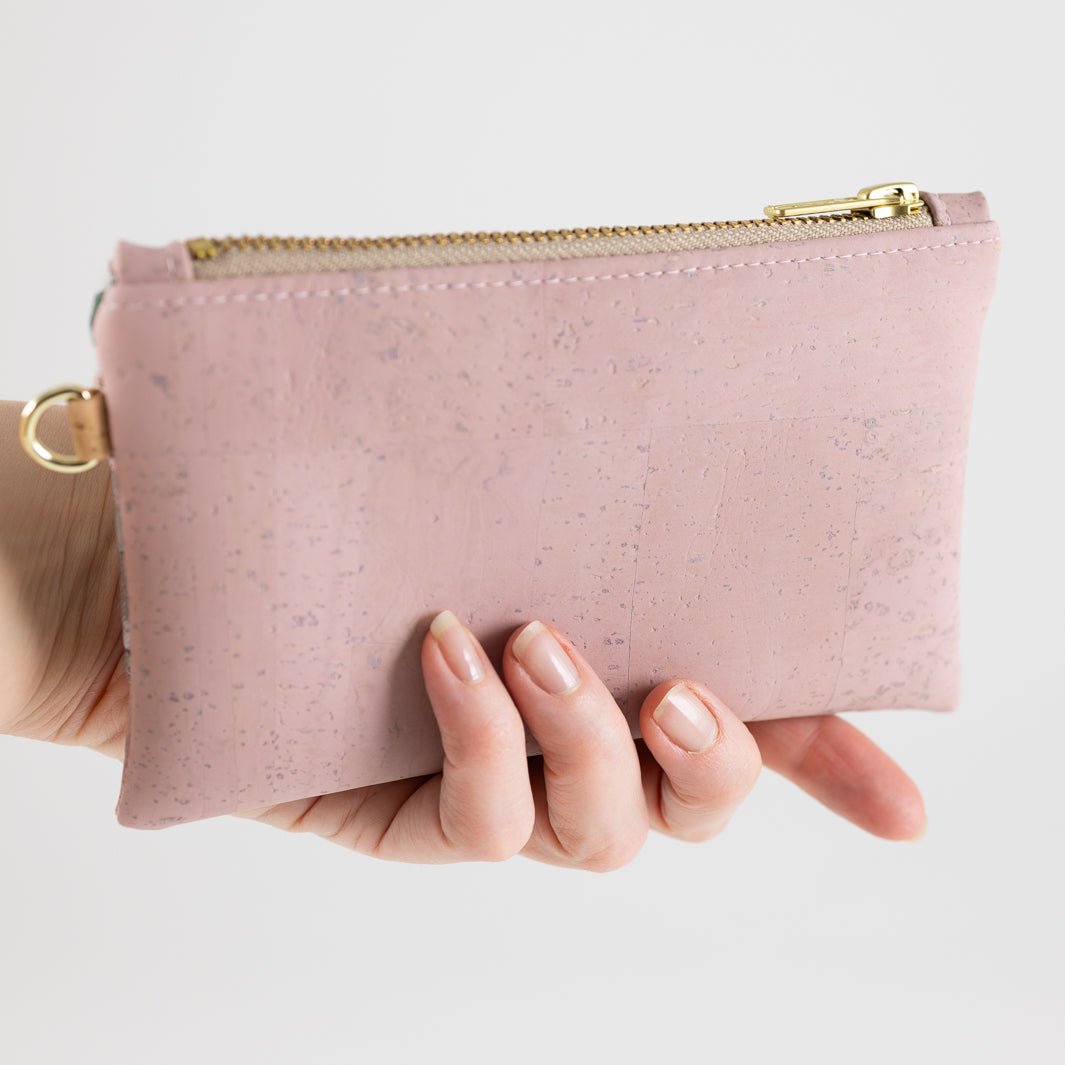 Mini-Geldbörse Spring Blossom Kork Rosa mit Kartenfächern - vegan und handgefertigt in Berlin | NOAS NOAS- simply love it.